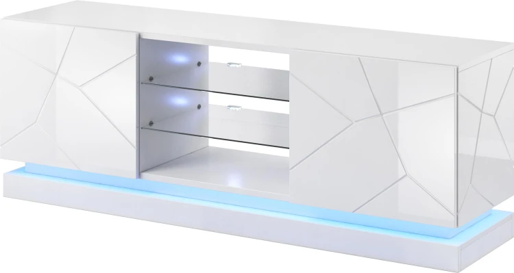 Szafka RTV Pod Telewizor Cama MEBLE QIU 160cm Biały Połysk Frezowany Front