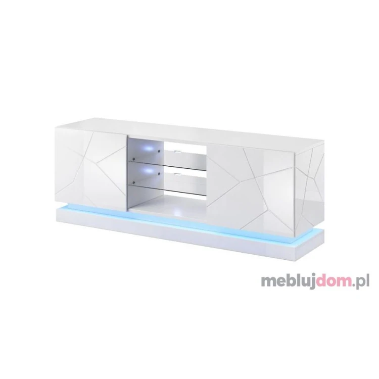 Szafka RTV Pod Telewizor Cama MEBLE QIU 160cm Biały Połysk Frezowany Front