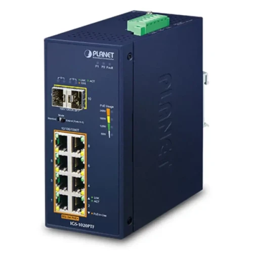 Przemysłowy Switch PoE+ PLANET ISW-804PT-M12 4x PoE+ 4x GE Szyna DIN IP40