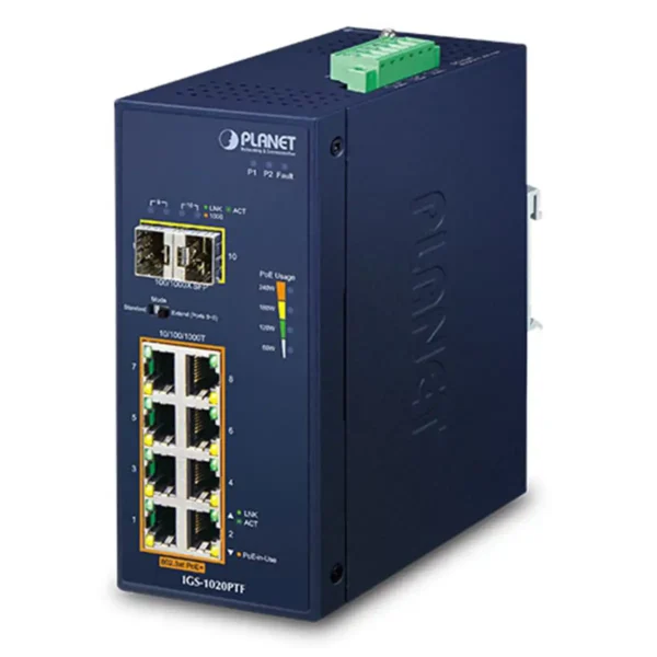 Przemysłowy Switch PoE+ PLANET ISW-804PT-M12 4x PoE+ 4x GE Szyna DIN IP40