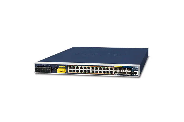 Switch przemysłowy PLANET IGS-6325-24P4X L3 24× GbE PoE+ 4× 10G SFP+ IP30