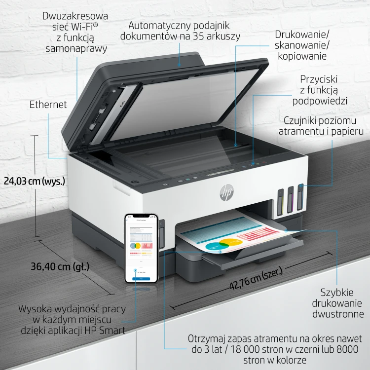 Urządzenie wielofunkcyjne HP Smart Tank 750 6UU47A Wi-Fi duplex ADF