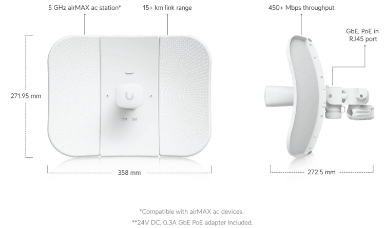 Stacja bazowa Ubiquiti LiteBeam 5AC GPS (LAP-GPS) 5 GHz 17 dBi 90°