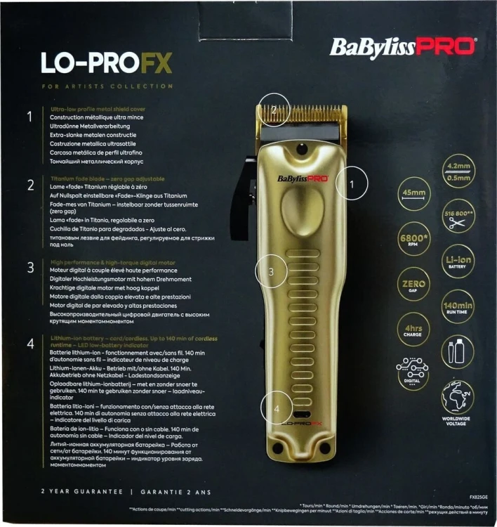 Maszynka do włosów BaByliss PRO LO-PROFX FX825GE Gold bezprzewodowa