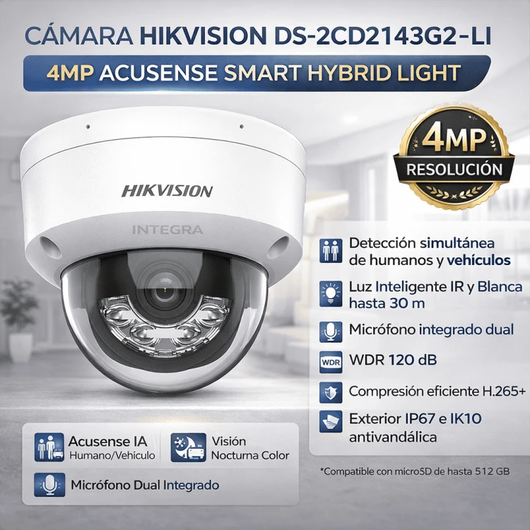 Kamera IP Hikvision DS-2CD2143G2-LI 4 MP AcuSense Smart Hybrid Light kopułka 2,8 mm