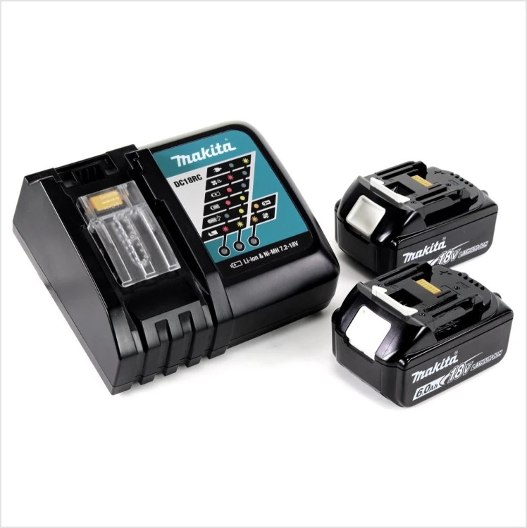 Zestaw zasilający Makita 199480-6: 2× akumulator BL1860B 6,0 Ah + ładowarka DC18RC