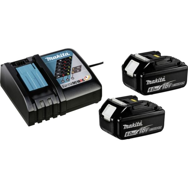 Zestaw zasilający Makita 199480-6: 2× akumulator BL1860B 6,0 Ah + ładowarka DC18RC