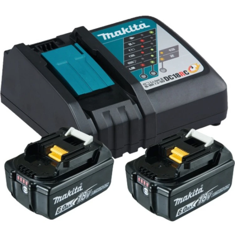 Zestaw zasilający Makita 199480-6: 2× akumulator BL1860B 6,0 Ah + ładowarka DC18RC