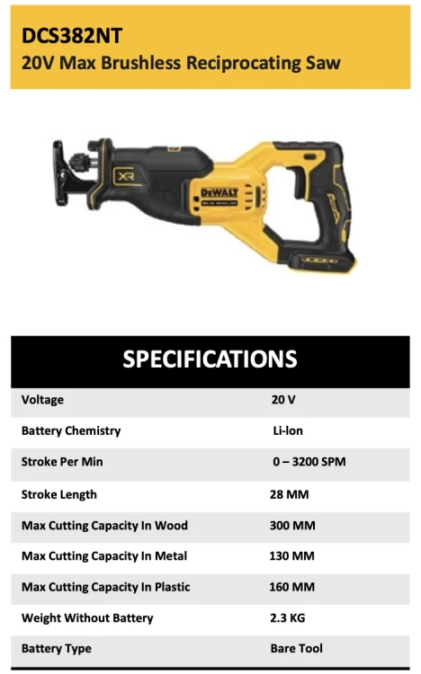 Piła szablasta DeWalt DCS382NT 18V XR bezszczotkowa w TSTAK (body)