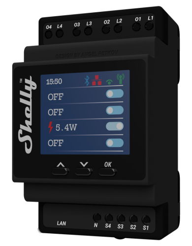 Shelly Relais ""Pro 4PM"" WLAN LAN Max. 40A 4 Kanäle 1 Phase Messfunktion BT DIN-Rail