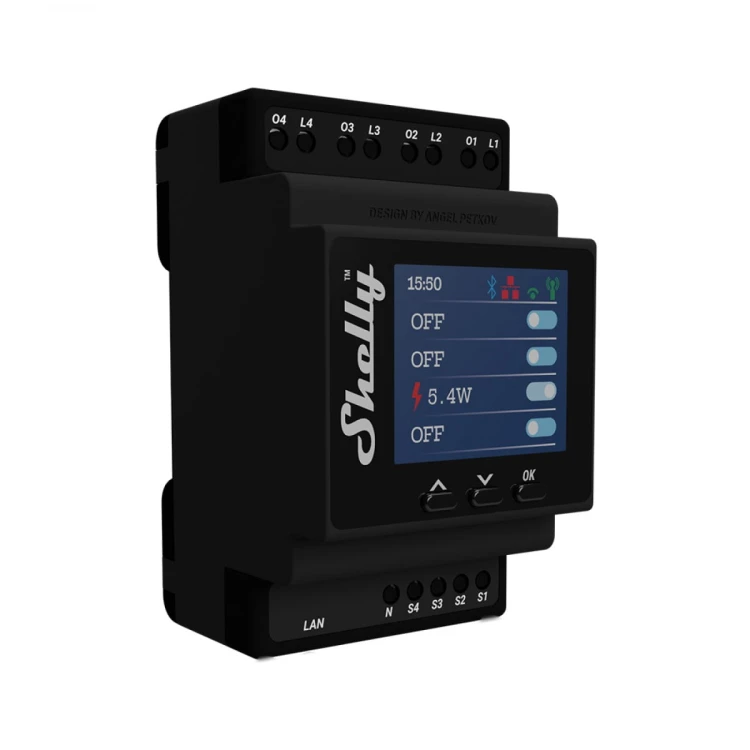 Shelly Relais ""Pro 4PM"" WLAN LAN Max. 40A 4 Kanäle 1 Phase Messfunktion BT DIN-Rail