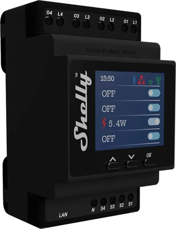 Shelly Relais ""Pro 4PM"" WLAN LAN Max. 40A 4 Kanäle 1 Phase Messfunktion BT DIN-Rail