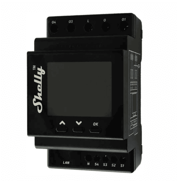 Shelly Relais ""Pro 4PM"" WLAN LAN Max. 40A 4 Kanäle 1 Phase Messfunktion BT DIN-Rail