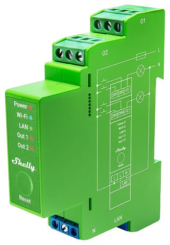Shelly Relais ""Pro Dimmer 2PM"" LED/Glühbirne WLAN LAN BT DIN-Rail