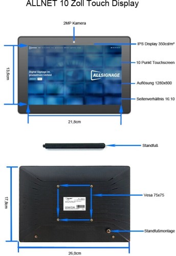 ALLNET Touch Display Tablet 10 Zoll PoE mit 4GB/16GB RK3568 Android 13,PrimeOne-100
