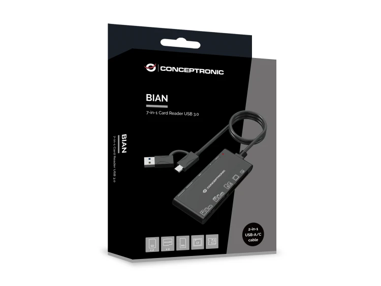Conceptronic BIAN10B czytnik kart USB 3.2 Gen 1 (3.1 Gen 1) Type-A/Type-C Czarny